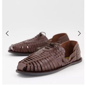 Rule London leather woven lace up summer shoes in brown Huarache style